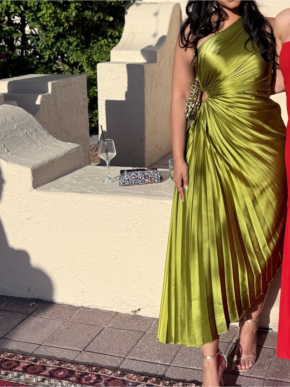 Elegant Olive Green One-Shoulder Pleated Dress - Women's Formal Dress
